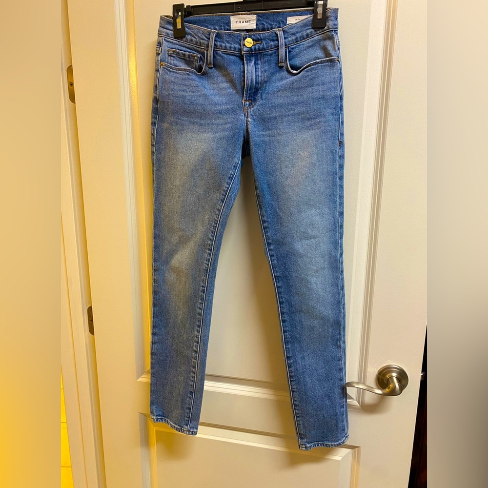 Frame Denim Le Garcon Womens Size 24 Waist Blue Mid Rise Medium Wash Distressed